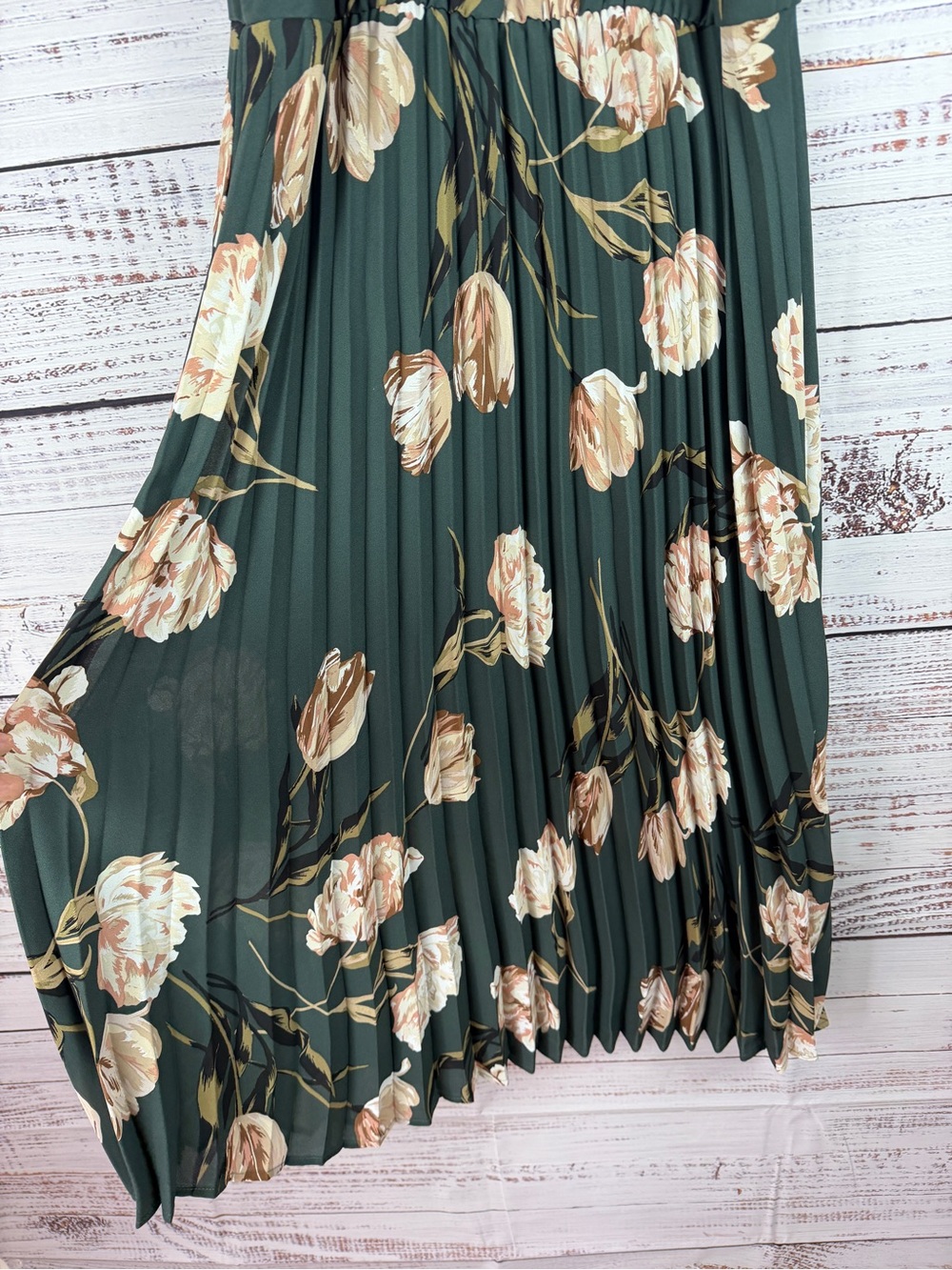 A New Day Floral Pleated Maxi Dress Green Boho Spaghetti Strap S - Picture 3 of 7